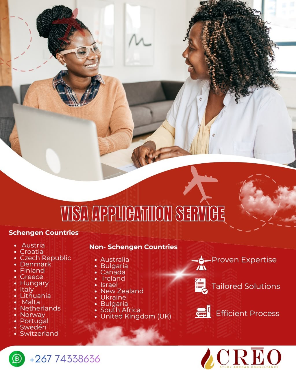 Crēo flyer: Visa application service — Schengen and non-Schengen countries